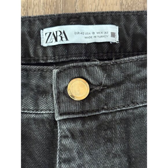 Zara Womens Size 10 x28" High-Waisted Distressed Straight Leg Jeans Black READ!! - Picture 8 of 9
